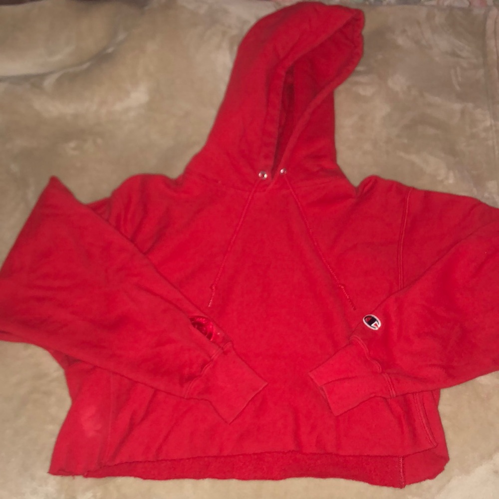 Red Champion Cropped Hoodie